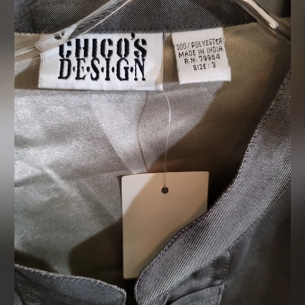 NWT Chico's Design Kaylee Eastland Jacket Gunmetal 3 XL Asian Inspire Embroidery